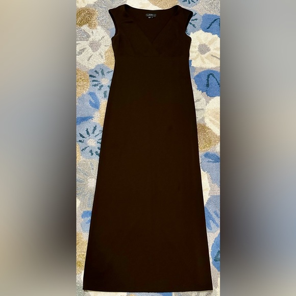 Vtg BCBGMaxAzria Collection Sleeveless Chocolate Brown V-neck Column Gown - Picture 2 of 6